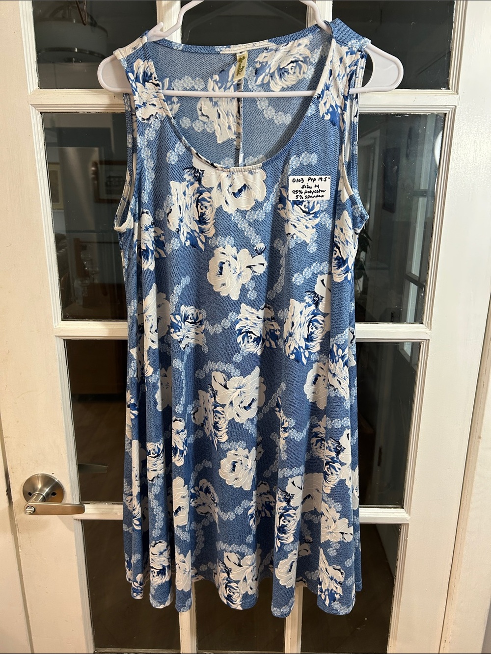 O103' Blue Floral Swing Dress - White Rose Print
